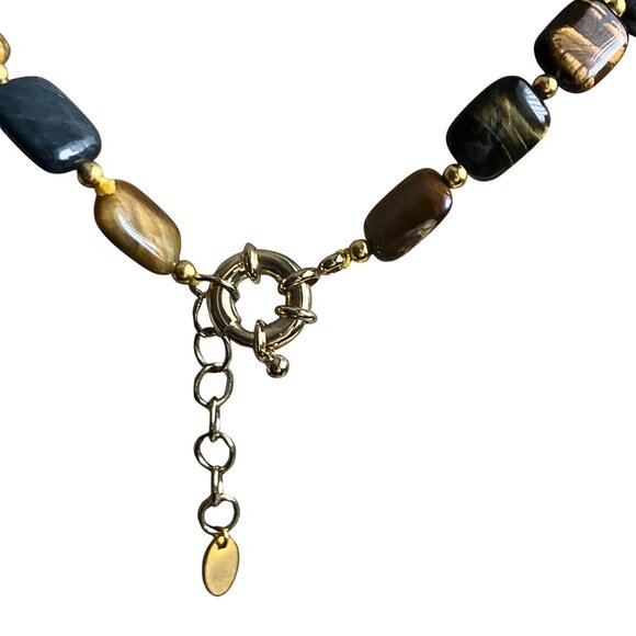 Polished Tiger’s Eye Jasper Signed Stauer Collar Statement Necklace Boho 17-19” - Picture 6 of 7
